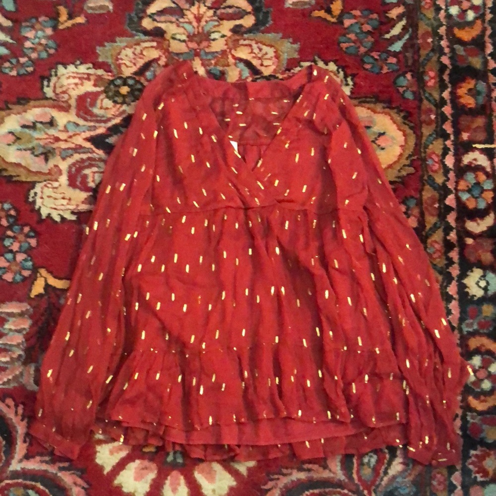 Sezane Estrella Shirt, Red and Gold